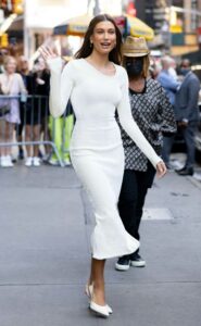 Hailey Bieber in a White Dress