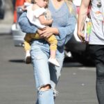Hilary Duff in a Blue Ripped Jeans Goes Shopping with Her Family at Erewhon Market in Studio City 06/20/2022