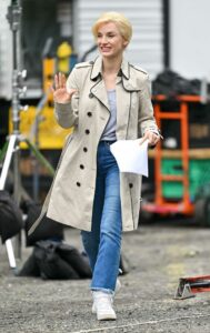 Jessica Chastain in a Beige Trench Coat