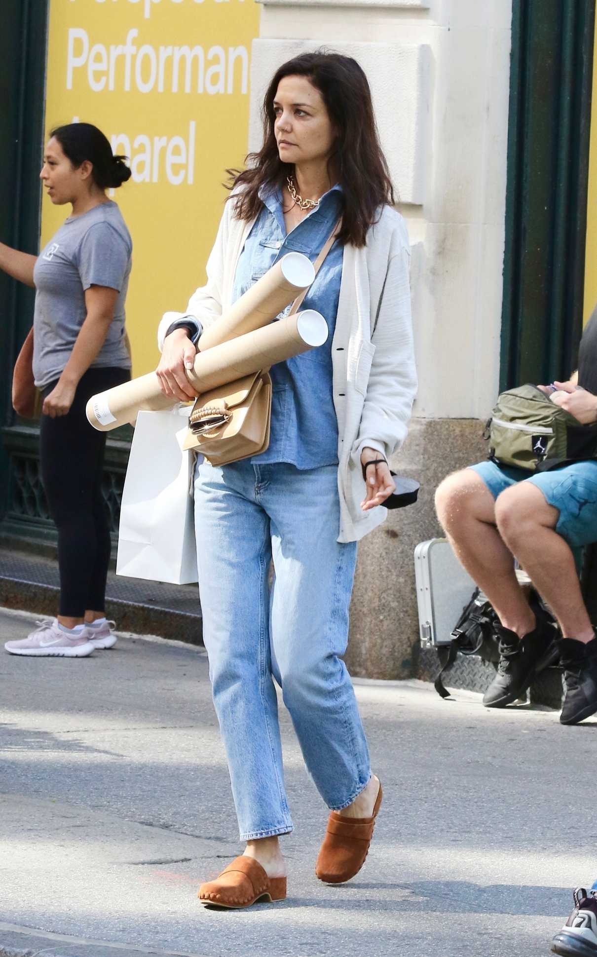 Katie Holmes in a White Cardigan