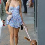 Kimberley Garner in a Blue Floral Mini Dress Walks Her Dog in Notting Hill in London 06/15/2022
