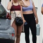 Kristen Bell in a Burgundy Sports Bra Leaves a Workout with a Friend at the Gym in Los Feliz 06/22/2022