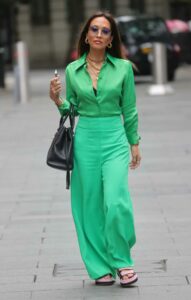 Myleene Klass in a Green Pantsuit