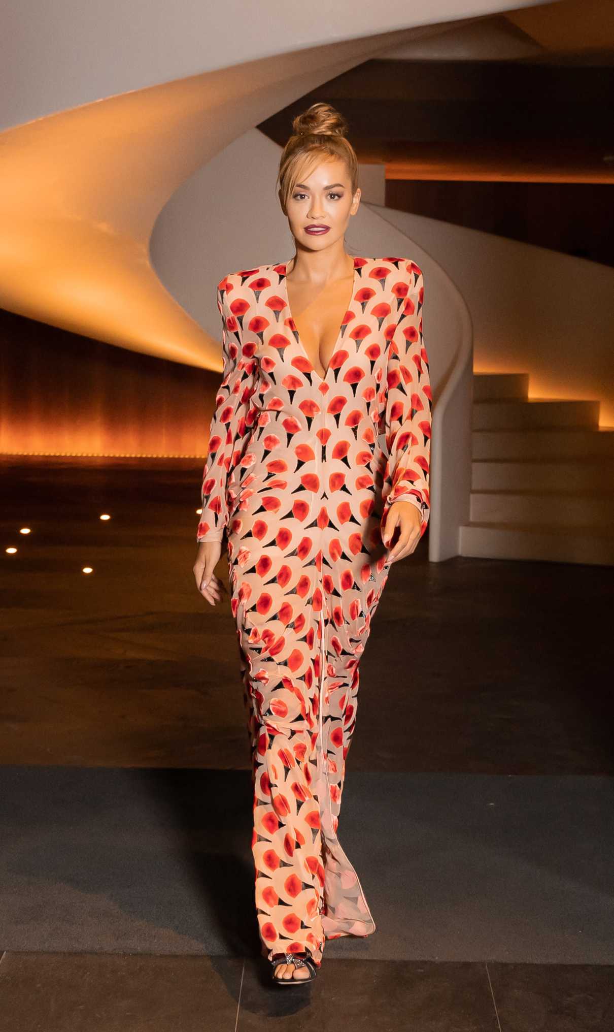 Rita Ora in a Patterned Catsuit