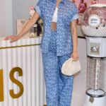 Shay Mitchell in a Blue Pantsuit Celebrates The BEIS Motel Pop-Up at The Grove in Los Angeles 06/04/2022