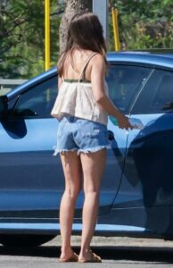 Alison Brie in a Blue Daisy Duke Shorts