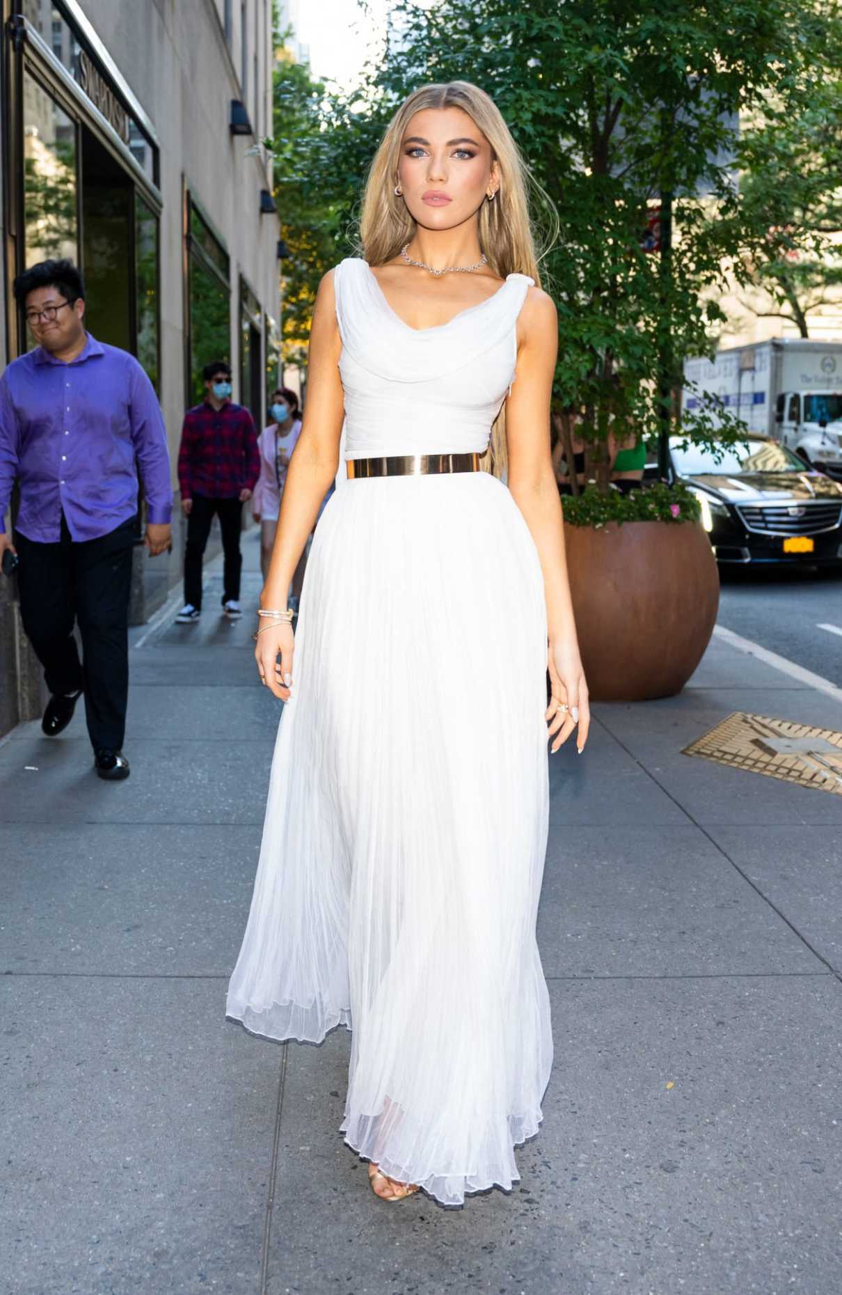 Amelie Zilber in a White Dress Attends the Tiffany and Co Rooftop Event