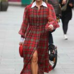 Ashley Roberts in a Red Plaid Dress Leaves the Heart Radio in London 06/30/2022