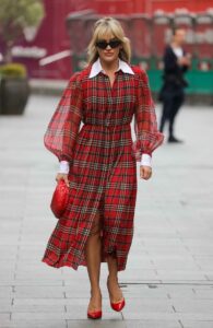 Ashley Roberts in a Red Plaid Dress
