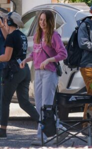 Emma Stone in a Purple Sweatshirt