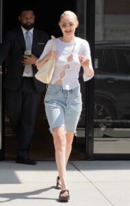 Gigi Hadid in a Blue Denim Shorts