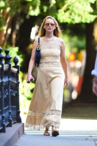 Jennifer Lawrence in a Beige Ensemble