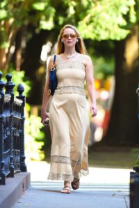 Jennifer Lawrence in a Beige Ensemble