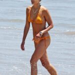 Jordana Brewster in an Orange Bikini on the Beach in Santa Monica 07/02/2022