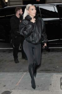 Kim Kardashian in a Black Leather Jacket