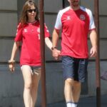 Lily Collins in a Red Tee Was Seen Out with Charlie McDowell in Paris 07/24/2022