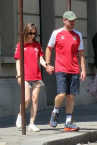 Lily Collins in a Red Tee