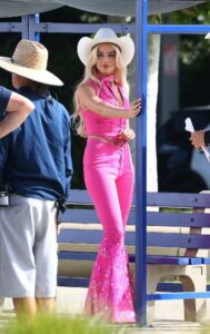 Margot Robbie in a Pink Pantsuit