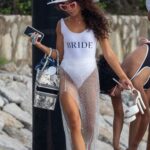 Sarah Hyland in a White Swimsuit Celebrate a Bachelorette Party on the Boat in Punta Mita 07/10/2022