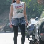 Sarah Silverman in a White Tee Walks Her Dog Out with Rory Albanese in Los Feliz 07/23/2022