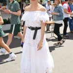 Sienna Miller in a White Dress Attends the All England Lawn Tennis and Croquet Club in London 07/03/2022
