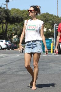 Alessandra Ambrosio in a Denim Mini Skirt