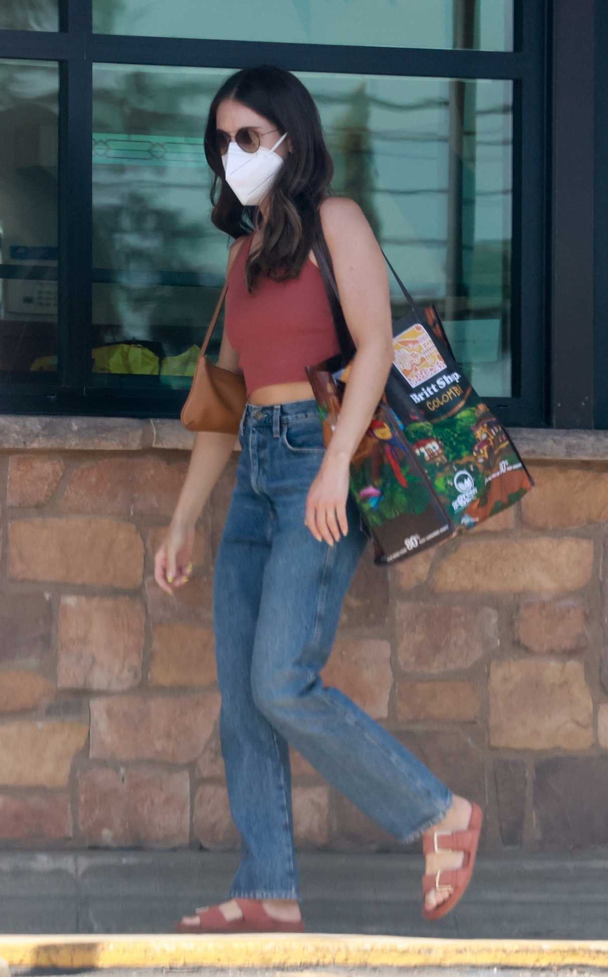 Alison Brie in a Red Top Goes Grocery Shopping at Gelson’s Market in