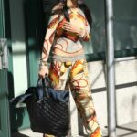 Bella Hadid in a Patterned Ensemble Leaves Her Apartment in New York 08/16/2022