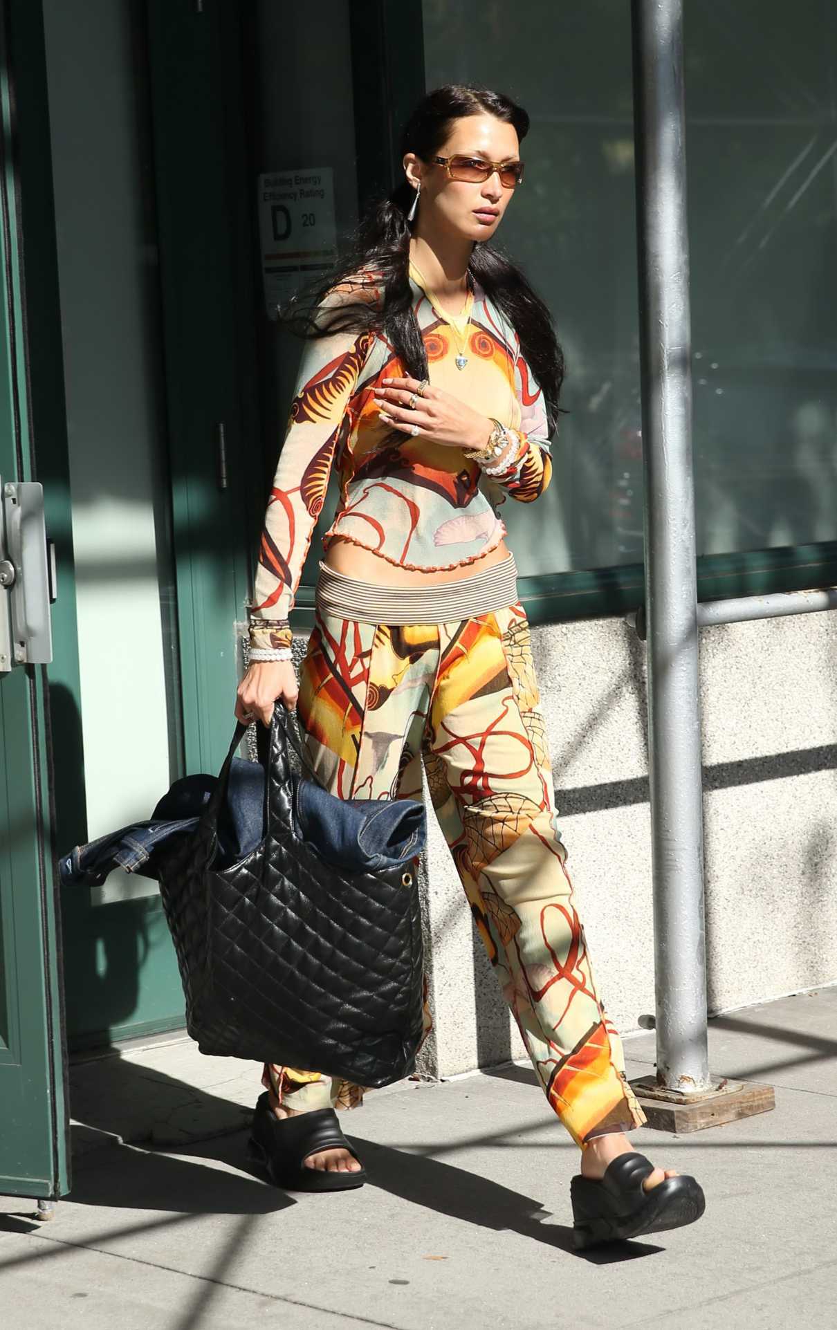 Bella Hadid in a Patterned Ensemble