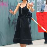 Camilla Belle in a Black Dress on the Set of the Law and Order: Organized Crime TV Series in New York City 08/29/2022