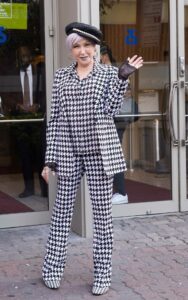 Cyndi Lauper in a Houndstooth Pantsuit