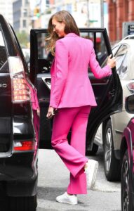 Karlie Kloss in a Pink Pantsuit