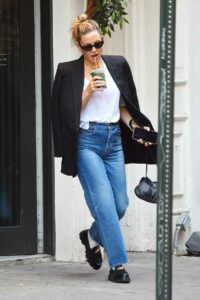 Kate Hudson in a Black Striped Blazer