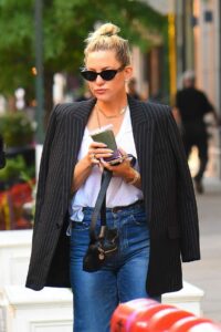 Kate Hudson in a Black Striped Blazer