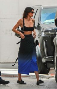 Kendall Jenner in a Black Bandeau Bra Top