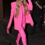Khloe Kardashian in a Pink Ensemble Arrives for her Kylie’s Cosmetic Event at Ulta Beauty in Westwood 08/24/2022
