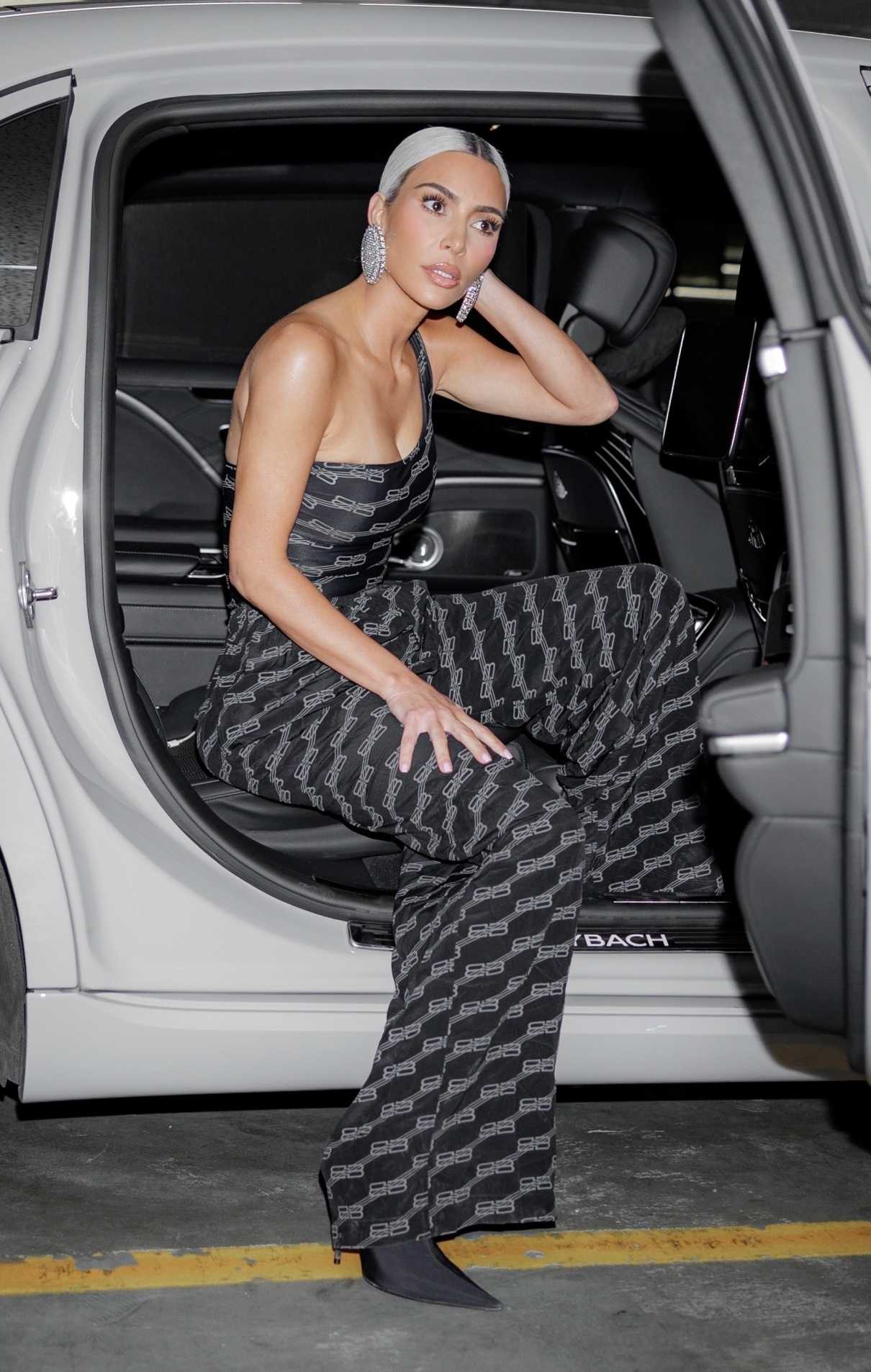 Kim Kardashian in a Black Balenciaga Jumpsuit