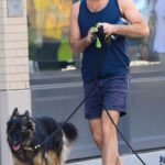 Zachary Quinto in a Blue Cap Walks His Dogs in Soho in New York City 08/08/2022