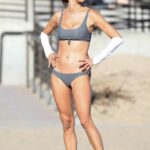Alessandra Ambrosio in a Grey Bikini Playing Volleyball on the Beach in Malibu 09/17/2022