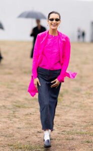 Bella Hadid in a Neon Pink Blazer