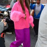 Chanel Iman in a Pink Sweater Arrives at CBS Morning Show in New York City 09/26/2022