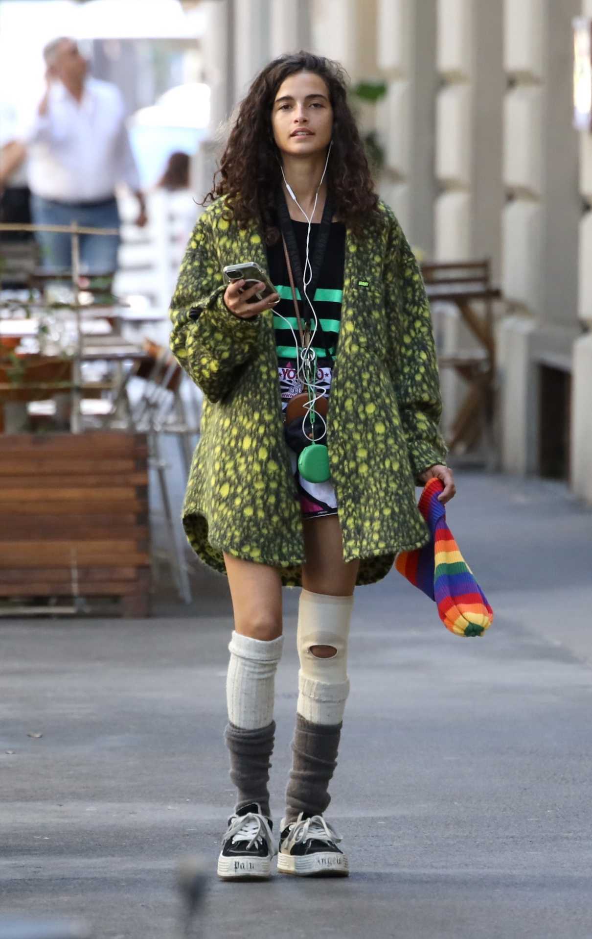 Chiara Scelsi in a Green Animal Print Coat