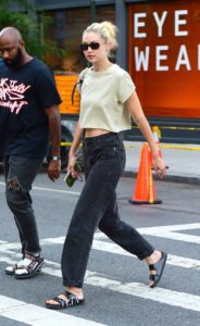 Gigi Hadid in a Black Flip-Flops