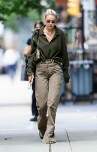 Gigi Hadid in an Olive Sweater