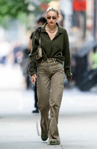 Gigi Hadid in an Olive Sweater