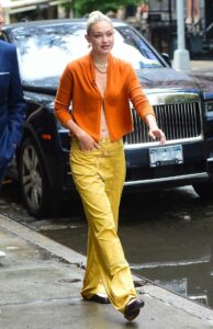 Gigi Hadid in an Orange Cardigan