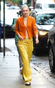Gigi Hadid in an Orange Cardigan