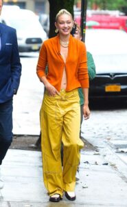 Gigi Hadid in an Orange Cardigan