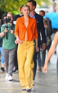 Gigi Hadid in an Orange Cardigan