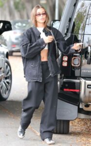 Hailey Bieber in a Black Pants